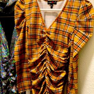 Plaid ruched dress, size L